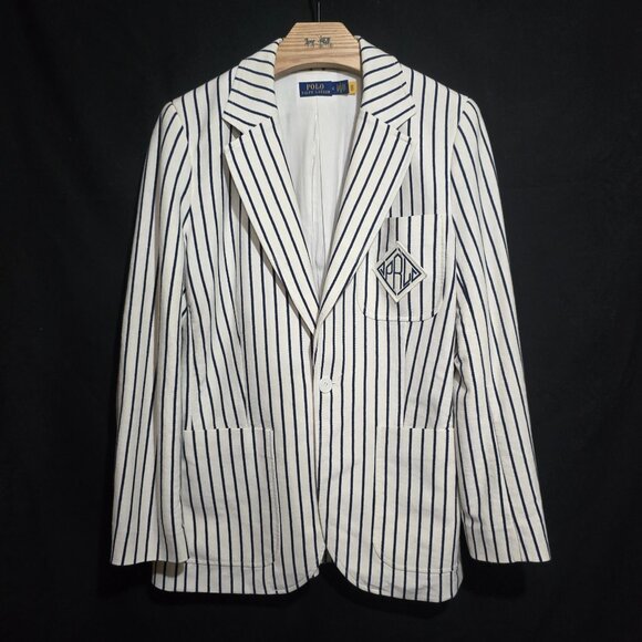 Ralph Lauren POLO Wmn's  Striped Cotton Jersey Blazer w Embroidered PRL Patch 6* - Picture 1 of 4